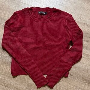 Crimson Red Ribbed Long Sleeve Sweater- open back